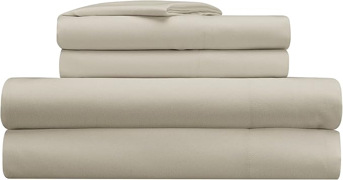 Serta Simply Clean Super Soft Hypoallergenic Stain Resistant Deep Pocket 4 Pieces Solid Bed Sheet Set, King, Khaki