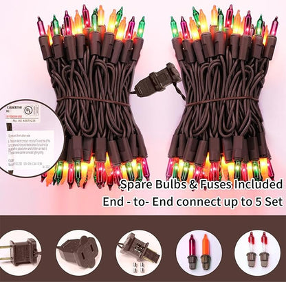 Brown Wire,Multicolor,Incandescent Bulb 100 Mini String Lights for Indoor Halloween Tree Home Garland Birthday Wedding Party Festival Decoration