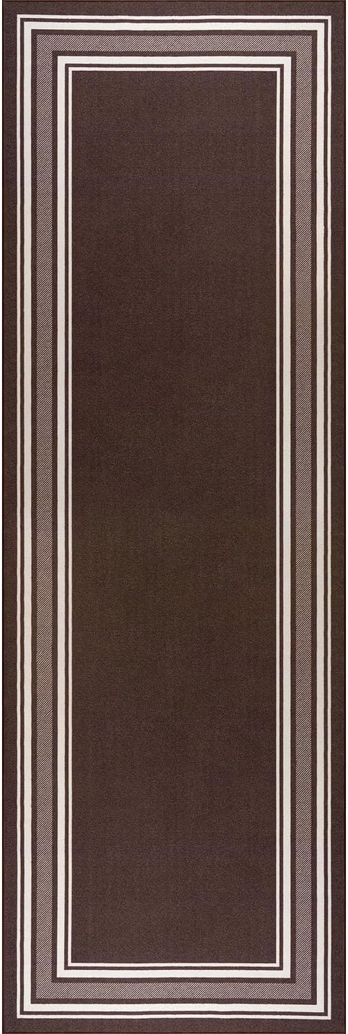 Modern Bordered Non Slip Indoor Runner Rugs for Living Room 2x7 Area Rugs for Kitchen, Rug for Bedroom, and Hallway, Stain Resistant Easy Cleaning Non Shedding Brown 2 x 7