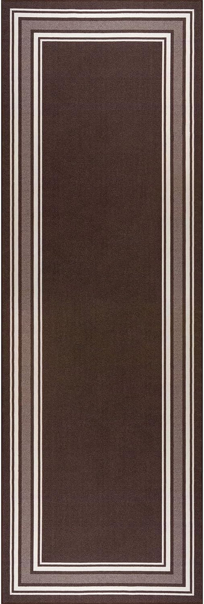 Modern Bordered Non Slip Indoor Runner Rugs for Living Room 2x7 Area Rugs for Kitchen, Rug for Bedroom, and Hallway, Stain Resistant Easy Cleaning Non Shedding Brown 2 x 7