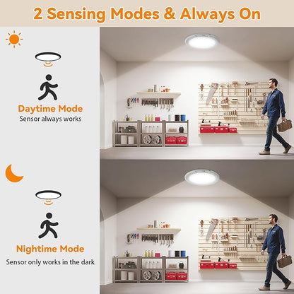 Rechargeable Ceiling Light 2Pack, 3 Color Motion Sensor Lights with Remote, Wireless Closet Light Battery Operated, Magnetic Dimmable LED Lights for Shower Pantry Shed Hallway Porch Garage Stairs