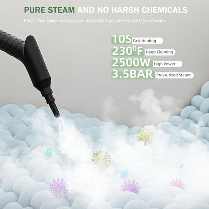 Handheld Steam Cleaner 2500W,10s Fast Heat-Up & 50.73OZ Large Tank,Pressurized Portable Steamer with 9 Accessories for Home,Car,Kitchen,Bathroom,Floors,Grout,Tile,Upholstery