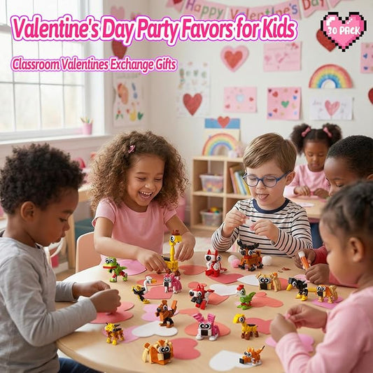 Valentines Party Favors for Kids- 30 Pack Animals Building Blocks Set Goody Bags Stuffers Classroom Prizes Easter Basket Stuffer Birthday Party Valentine's Return Gifts for Boys Girls Age 6-12+