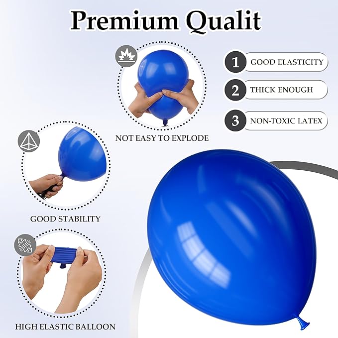130PCS Blue Balloons, Latex Balloons Different Sizes 18/12/10/5 Inch, Helium Balloons with Ribbon, Party Balloon Set for Birthday Wedding Graduation Anniversary Baby Shower Decorations.