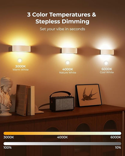 Motion Sensor Wall Light, 5000mAh Rechargeable Battery Operated Motion Sensor Light Indoor with Remote, RGB and 3 Colors Dimmable, Wireless Wall Sconces for Hallway, Living Room, Stair, bedroom