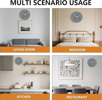Silent Wall Clocks Battery Operated 8 Inch, Analog Wall Clock with Oversized Number Tempered Glass Clock Face, Quartz Non Ticking Wall Clocks for Living Room Bedroom Kitchen Office, Grey