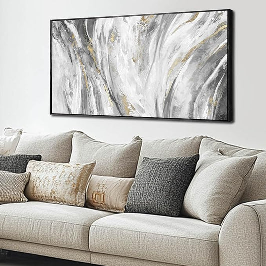 SOUGUAN Canvas Wall Art Black And White Prints Wall Art Decor Large Size Wall Pictures with Frame Artwork Abstract Painting Water Wall Decorations for Living Room Bedroom Office 20”x 40”