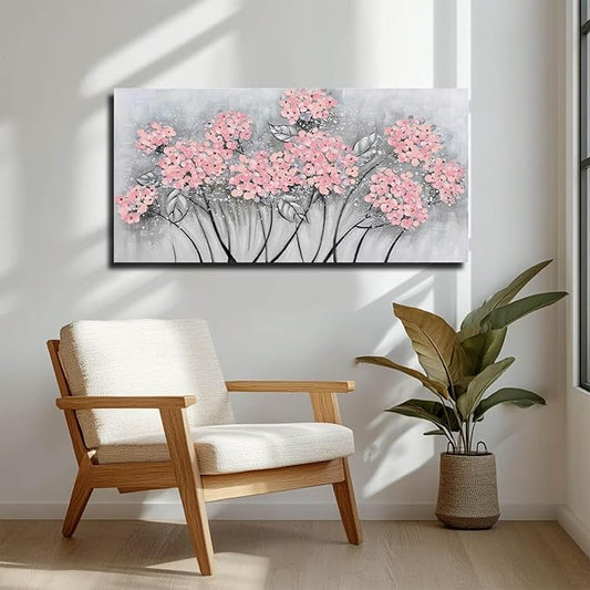 SOUGUAN Flower Wall Decor/Living Room Decorations/Pink Modern Artwork/Hand Painted Botanical Paintings for Bedroom Kitchen Home Office 20"x 40"