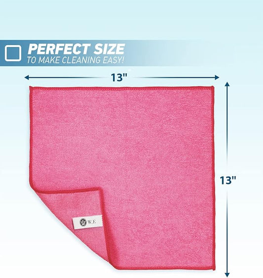 Microfiber Cleaning Cloth-50Pcs (13x13 inch) Ultra Soft Highly Absorbent Rags, Reusable and Lint Free Cleaning Towels for Housekeeping-Machine Wash (HotPink)