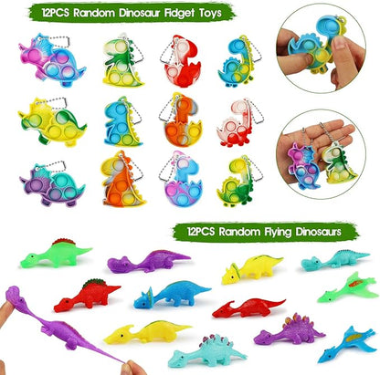 352PCS Dinosaur Party Favors, Dinosaur Birthday Party Decorations Supplies - Stickers Keychains Goodie Bags for Kids Birthday Return Gifts, Dino Slingshot Finger Fidget Toys Bulk