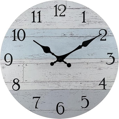Plumeet Wall Clock, 12'' Frameless Wooden Wall Clocks with Silent Quartz Movement, Rustic Coastal Country Village Clocks Decorative for Kitchen Bedroom Living Room
