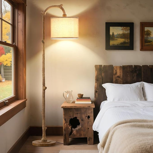 Floor Lamp for Bedroom - 69" Rustic Farmhouse Tall Lamp with 3 Color Temperatures- Country Resin Vintage Reading Light Standing Lamps for Living Room Office Classroom Home Decor, Bulbs, Brown