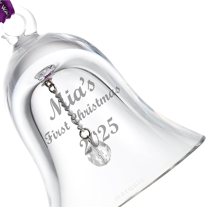 Marquis by Waterford Personalized 2025 Holiday Bell Ornament, Custom Engraved Crystal Bell Christmas Ornament for Chistmas Tree, Holiday Decoration