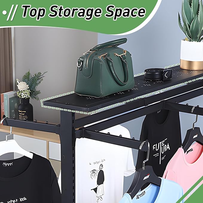 Retail Clothing Rack with wheels, 6 Arms Commercial Clothing Display, Height Adjustable Garment Rack, Free Standing Metal Clothing Rack, for Retail clothing store Home Laundry Room (black)