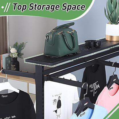 Retail Clothing Rack with wheels, 6 Arms Commercial Clothing Display, Height Adjustable Garment Rack, Free Standing Metal Clothing Rack, for Retail clothing store Home Laundry Room (black)
