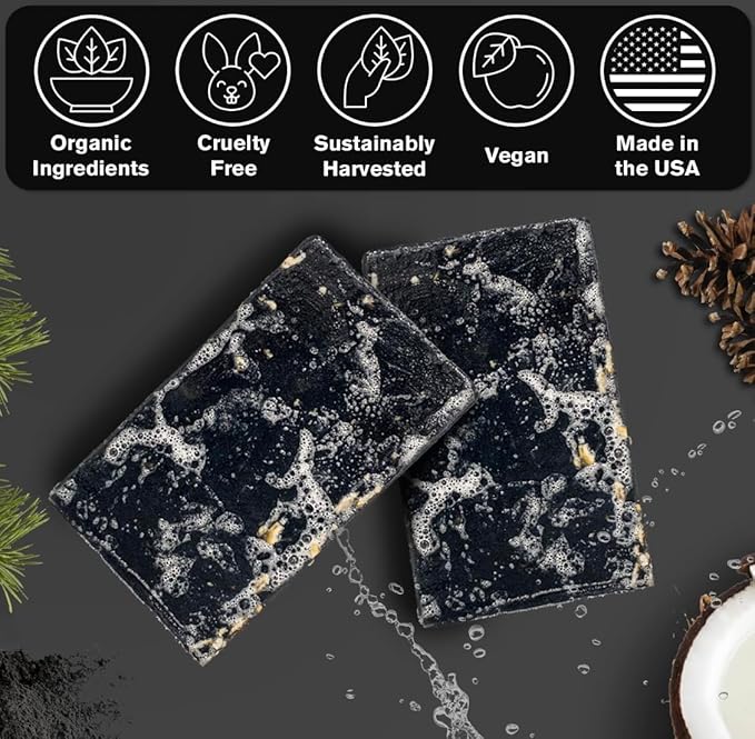 Ness Mens Soap Bar - Pine Tar Scent - Natural Soap For Men - Mens Bar Soap With Organic Ingredients & Essential Oils - Moisturizing Bar Soap - Handmade In The USA, Cruelty Free, Vegan - 3 Pack