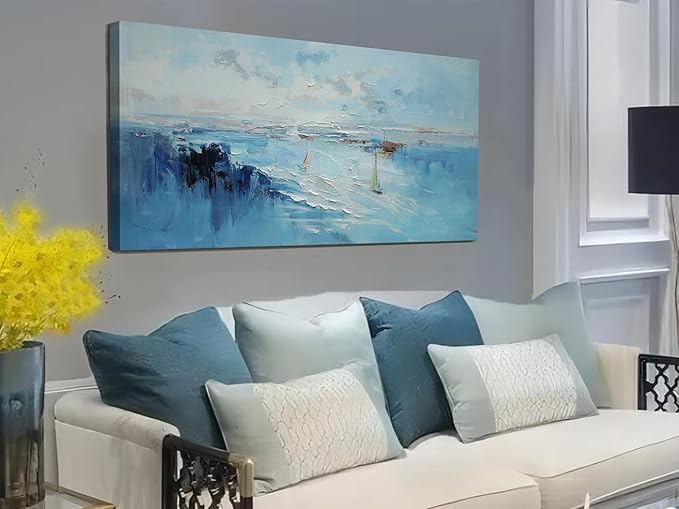 Ardemy Abstract Canvas Wall Art for Living Room Blue Coastal Textured Pictures Paintins Wall Decor Teal Artwork for Walls Home Office Kitchen Bedroom Dining Room Large 40"x20"