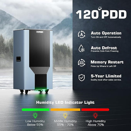 120 Pints Energy Star Dehumidifier with Pump, Commercial Grade Dehumidifier for Home, Bedroom, Basement, Warehouse, Industrial with Drain Hose & Tank, Smart Humidity Control, Auto Defrost
