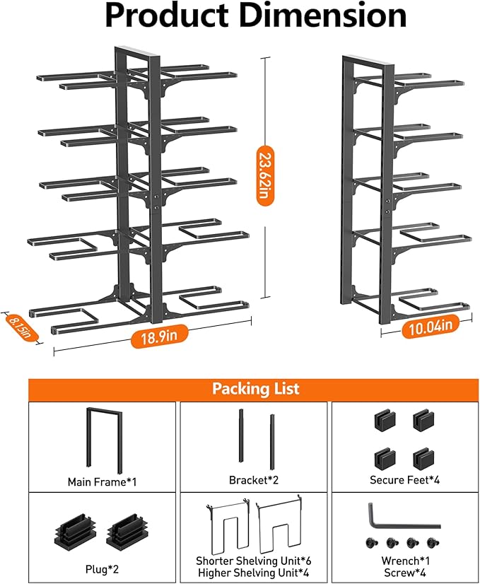 MUDEELA 10-Tier Pots and Pans Organizer under Cabinet, Heavy Duty Adjustable Pot Pan Organizers inside Cabinet, Kitchen Cabinet Organizers and Storage for Big Stockpots, Heavy Cookware