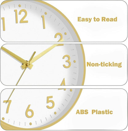 Mosewa Wall Clock 8 Inch, Battery Operated Silent Non-Ticking Modern Analog Clock Decorative for Kitchen, Bedroom, Office(White Gold)