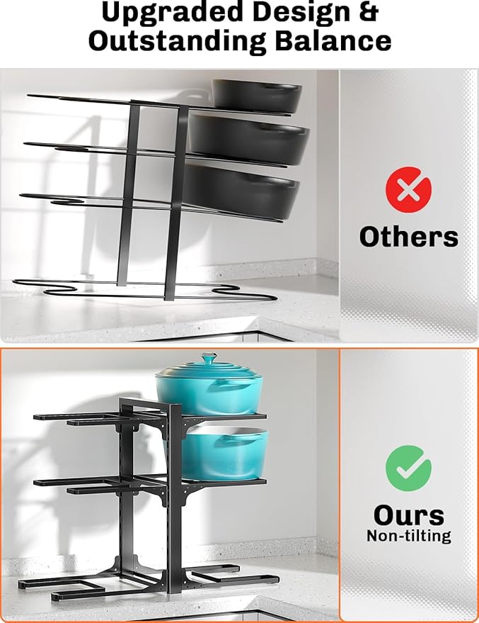 MUDEELA 6-Tier Pots and Pans Organizer Rack for Kitchen Cabinet Storage and Organization, Heavy Duty Pot and Pan Organizer under Cabinet, Adjustable Pot Organizer Rack