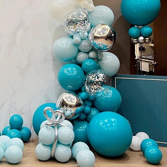 130pcs Peacock Blue Balloons Different Sizes 18" 12" 10" 5" Teal Blue Latex Balloon Garland Arch Kit for Birthday Baby Shower Graduation Wedding Gender Reveal Anniversary Party Decorations
