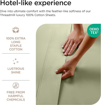 Threadmill Luxury 800 Thread Count Full Size 100% Cotton Sheets - Sage Green Sateen Weave Bed-Sheets, Better Than Egyptian Cotton, 4 Pc Solid Bed Set, Fits 16" Deep Pocket