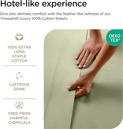 Threadmill 100% Cotton Sheets for Full Size Bed - 600 Thread Count Full Bed Sheets Set with 16” Deep Pocket - Sateen Weave 4-Piece Bedding Set with Cooling Effect, Sage Green