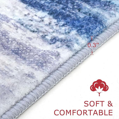 KOZYFLY Washable Area Rug 5x7 Modern Ombre Thin Rugs for Living Room Non-Slip Soft Striped Area Rug for Bedroom, Print Blue/Grey/Beige Abstract Carpet for Kid Room