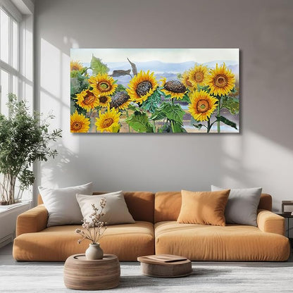 Ardemy Sunflower Canvas Wall Art Yellow Large Floral Pictures Wall Decor Flowers Rustic Paintings Artwork for Living Room Bedroom Dinnng Room Office Home, 48"x24"