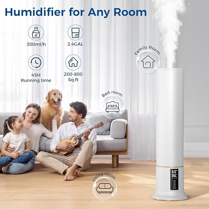 Abolee Humidifiers for Bedroom 9L Cool Mist with Essential Oil Diffuser, Humidifier Large Room, 24dB Quiet Air Humificador fit Baby Nursery & Plants, 360° Adjustable, Easy Fill & Cleaning