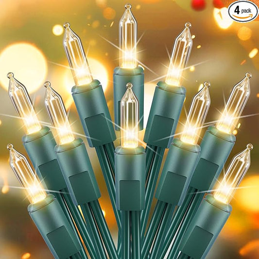 4 Pack Each 50 Count 13 Feet Clear Christmas Mini Lights, Green Wire Incandescent Bulb Mini String Lights for Indoor Holiday Xmas Tree Garland Birthday Wedding Party Festival Decoration
