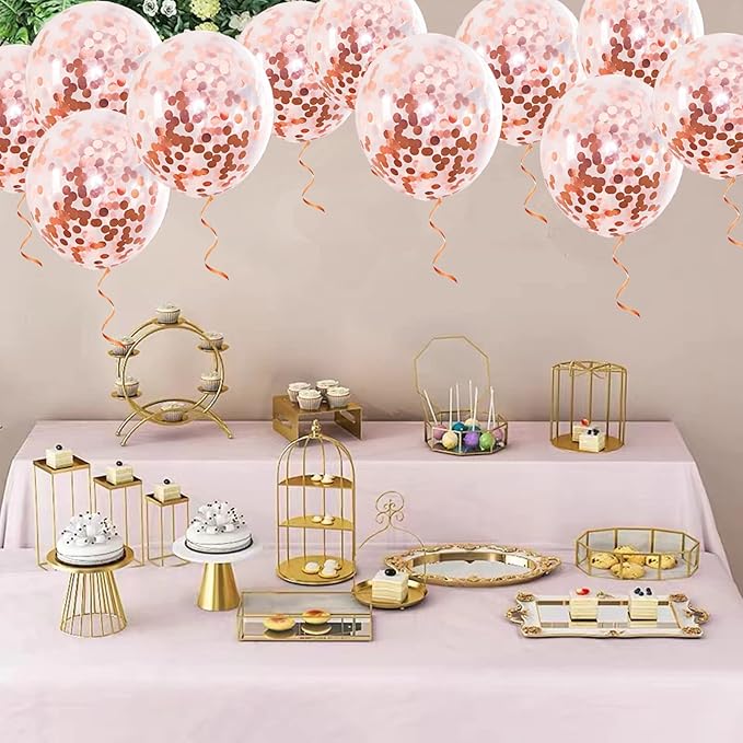 25pcs Rose Gold Foil Confetti Balloons, 12 inch Latex Balloons with Confetti Inside for Birthday Party Decoration