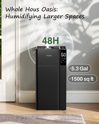 Mifasol Humidifier Large Room Warm and Cool Mist, 5.3Gal/20L Humidifiers for Home 1500 sq ft, Double Nozzles Whole House Humidifier, Humidifiers for Bedroom Plants Office Commercial Large Areas, Black