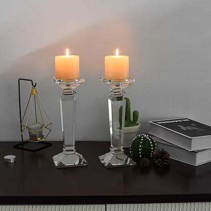 Crystal Candlestick Holders 2 Pack- Clear Crystal Taper/Pillar Candles Holder– Table Centerpieces for Party and Wedding Decoration(10.6in Tall)