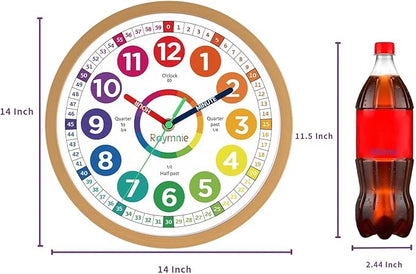Roymnie14 Inch Wall Clock for Kids Learning to Tell Time Large Analog Silent Battery Operated Teaching Clock Silent Colorful Teaching Time Ideal Gift for Kids Room School