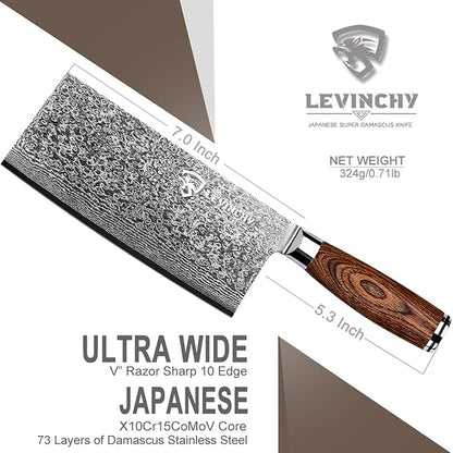 Damascus 8 inch Cleaver Knife, Professional Handmade Damascus Stainless Steel Kitchen Knife, Superb Edge Retention, Stain & Corrosion Resistant, Ergonomic PAKKA Wood Handle