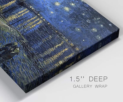 Wexford Home Home Decor Landscape Canvas Wall Art Abstract Floral Painting Modern Pictures Artwork Decoration for Living Room Kitchen Bathroom Office, Ready to Hang, starry night over rhone, 32x48