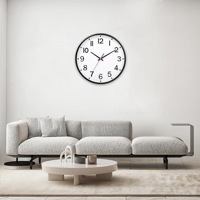 Wall Clocks Battery Operated 12 inch Modern Wall Clock,Silent Non Ticking Wall Clock for Living Room Bedroom Kitchen Office Classroom Decor (White and Black)