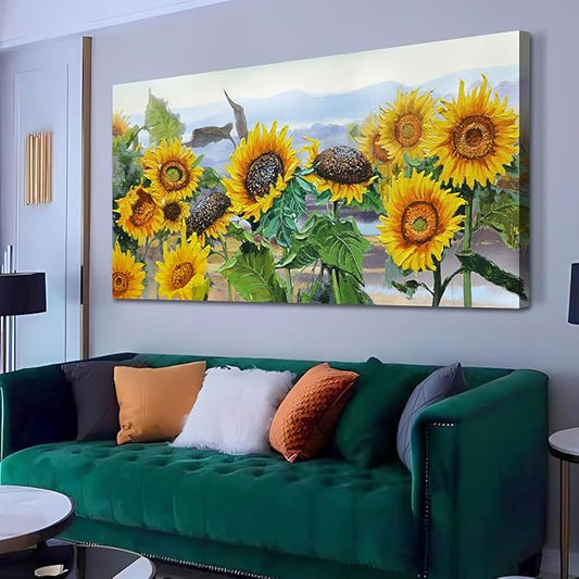 Ardemy Sunflower Canvas Wall Art Yellow Large Floral Pictures Wall Decor Flowers Rustic Paintings Artwork for Living Room Bedroom Dinnng Room Office Home, 48"x24"