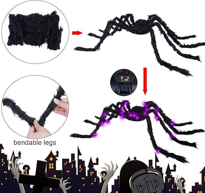 Halloween Spider Decorations 4ft Light Up Giant Spider(2 Pack) for Indoor Outdoor Halloween Decorations Yard Party House Décor