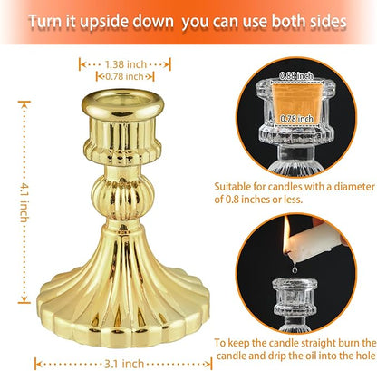 Glass Candlestick Holder,Striped Taper Candle Holders,Set of 6 Candle Stand for Table Centerpieces, Home Decor,Weddings,Festival and Parties (Gold Stripe)