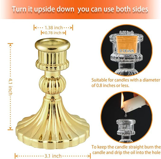 Glass Candlestick Holder,Striped Taper Candle Holders,Set of 6 Candle Stand for Table Centerpieces, Home Decor,Weddings,Festival and Parties (Gold Stripe)
