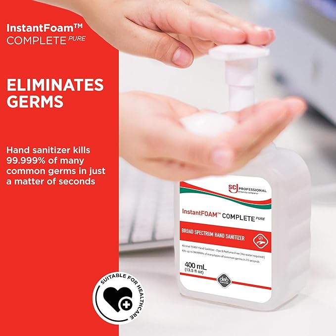 SC Johnson Professional InstantFOAM Complete PURE Foaming Hand Sanitizer, 400mL Pump, 6 Pack, for Professional Use Only