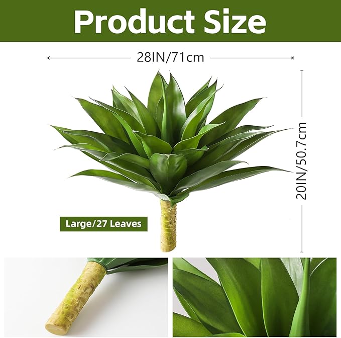 Veryhome Succulents Plants Artificial Agave Plant 28Inch Large Faux Succulent Unpotted Aloe Premium Crafting DIY Greenery Decor for Indoor Outdoor(Green)
