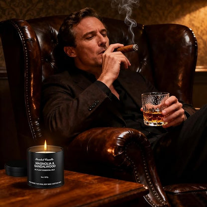 Men's Scented Candle Sets | 4 Pack Aromatherapy Candles Gift in Matte Black Tins for Christmas,Father | Soy Wax Manly Candles of Amber Patchouli,Rum&Oak,Teawood&Mahogany,Magnolia&Sandalwood