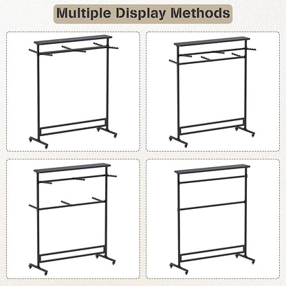 lesolar 6 Arms Retail Clothing Rack with Wheels, Height Adjustable Clothing Display Rack Shirt Clothes Display Stand Floor Standing Metal Garment Racks for Boutiques Retail Stores Home