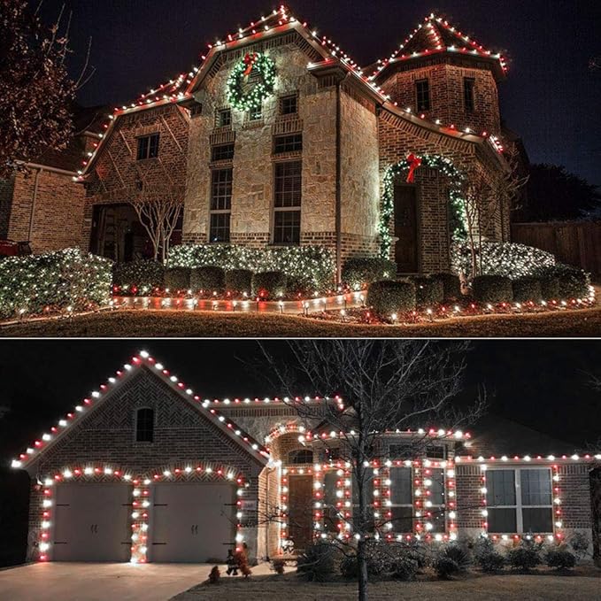 Brizled LED Christmas Lights, 2 Pack 33ft 100 LED Red & White C5 Christmas Tree Lights, Connectable 120V UL Certified Faceted Xmas Light Outdoor Indoor Xmas Lighting for Home Tree Roof Party Decor