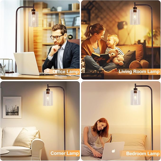 DLLT Floor Lamp Tall for Room: Brown Standing Lamp with Clear Glass Lampshade for Living Room - Modern Bright Lamp for Bedroom - Industrial Corner Floor Lamps for Office 8W Led Bulb Included