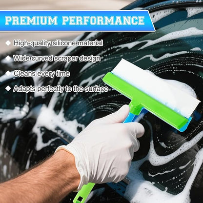 Recyclable Silicone Window Squeegee Kit, Window Cleaning Kit, Window Squeegee Cleaner Kit, with Silicone Squeegee & Microfiber Scrubber for Shower Glass Mirror Door Car (1Set)